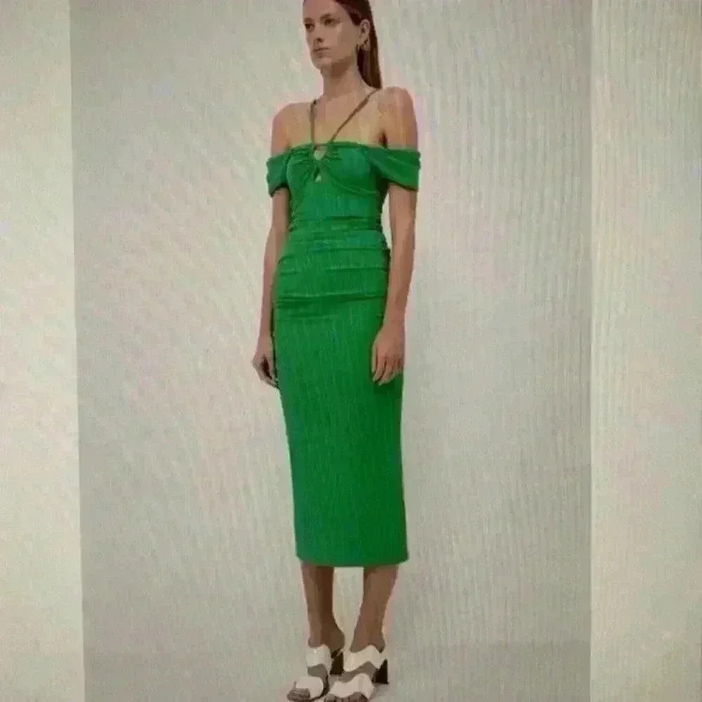 New Jonathan  Simkhai Meryl Midi Dress in Green, Size S Retails $275